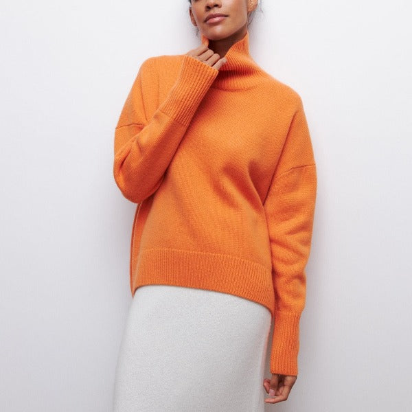 Turtleneck Sweater Light Blue Knit Women's Short Sleeve Pullover – Casual, Office