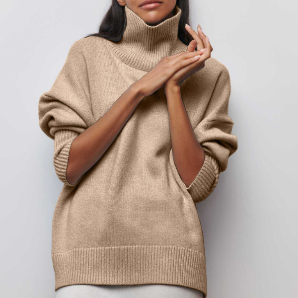 Turtleneck Sweater Light Blue Knit Women's Short Sleeve Pullover – Casual, Office