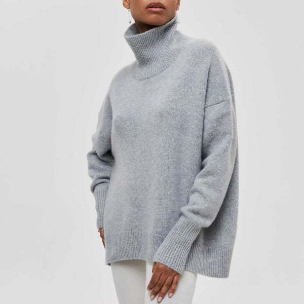 Turtleneck Sweater Light Blue Knit Women's Short Sleeve Pullover – Casual, Office