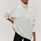 Turtleneck Sweater Light Blue Knit Women's Short Sleeve Pullover – Casual, Office