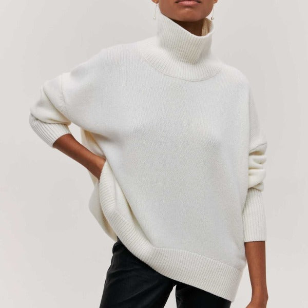 Turtleneck Sweater Light Blue Knit Women's Short Sleeve Pullover – Casual, Office