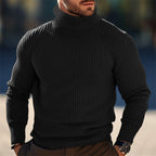 Turtleneck Sweater Ribbed Knit Grey Men's Long Sleeve Pullover – Casual, Office, Winter Layering, Gift
