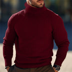 Turtleneck Sweater Ribbed Knit Grey Men's Long Sleeve Pullover – Casual, Office, Winter Layering, Gift