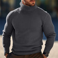 Turtleneck Sweater Ribbed Knit Grey Men's Long Sleeve Pullover – Casual, Office, Winter Layering, Gift