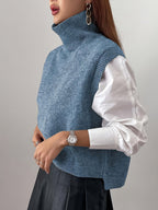 Turtleneck Sweater Vest Knitted Sleeveless Women's Burgundy Jumper – Casual, Office, Layering Gift