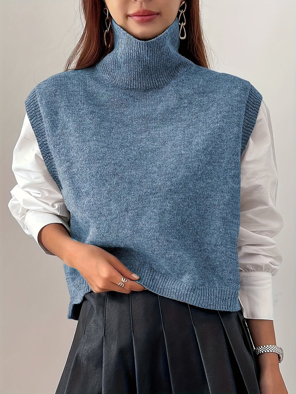 Turtleneck Sweater Vest Knitted Sleeveless Women's Burgundy Jumper – Casual, Office, Layering Gift