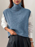 Turtleneck Sweater Vest Knitted Sleeveless Women's Burgundy Jumper – Casual, Office, Layering Gift