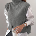 Turtleneck Sweater Vest Knitted Sleeveless Women's Burgundy Jumper – Casual, Office, Layering Gift