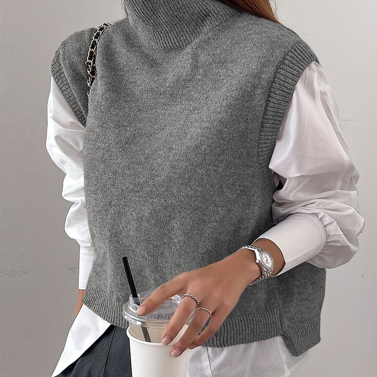 Turtleneck Sweater Vest Knitted Sleeveless Women's Burgundy Jumper – Casual, Office, Layering Gift