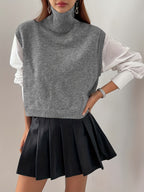 Turtleneck Sweater Vest Knitted Sleeveless Women's Burgundy Jumper – Casual, Office, Layering Gift