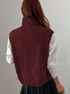 Turtleneck Sweater Vest Knitted Sleeveless Women's Burgundy Jumper – Casual, Office, Layering Gift