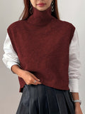 Turtleneck Sweater Vest Knitted Sleeveless Women's Burgundy Jumper – Casual, Office, Layering Gift