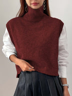 Turtleneck Sweater Vest Knitted Sleeveless Women's Burgundy Jumper – Casual, Office, Layering Gift