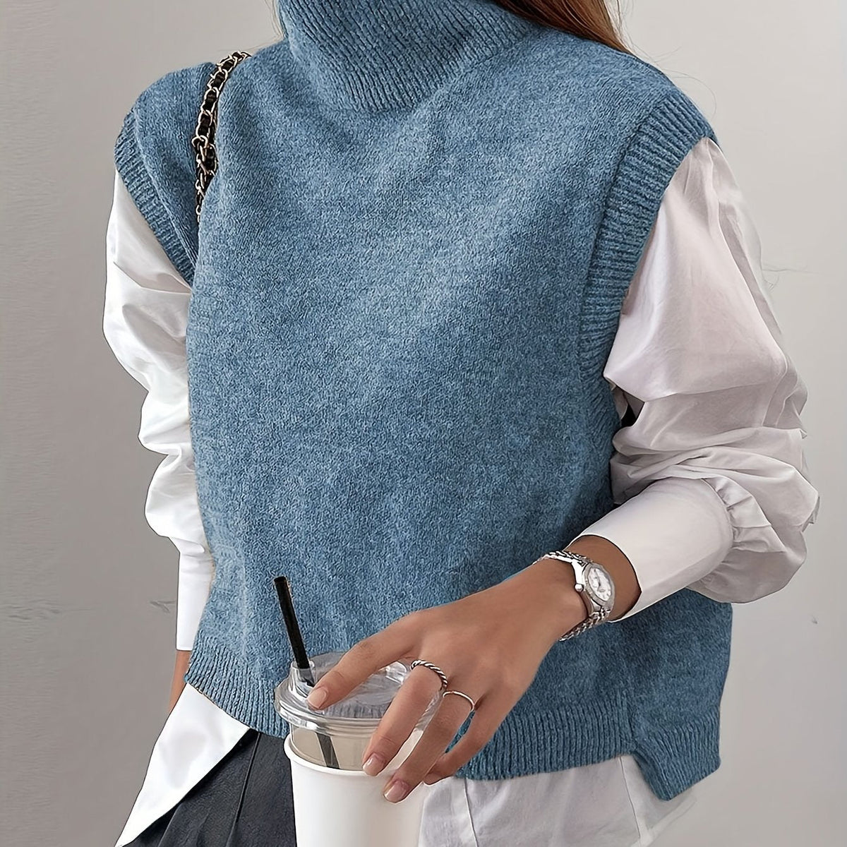 Turtleneck Sweater Vest Knitted Sleeveless Women's Burgundy Jumper – Casual, Office, Layering Gift