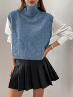 Turtleneck Sweater Vest Knitted Sleeveless Women's Burgundy Jumper – Casual, Office, Layering Gift