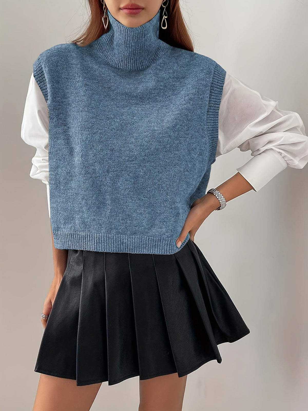 Turtleneck Sweater Vest Knitted Sleeveless Women's Burgundy Jumper – Casual, Office, Layering Gift