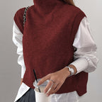 Turtleneck Sweater Vest Knitted Sleeveless Women's Burgundy Jumper – Casual, Office, Layering Gift
