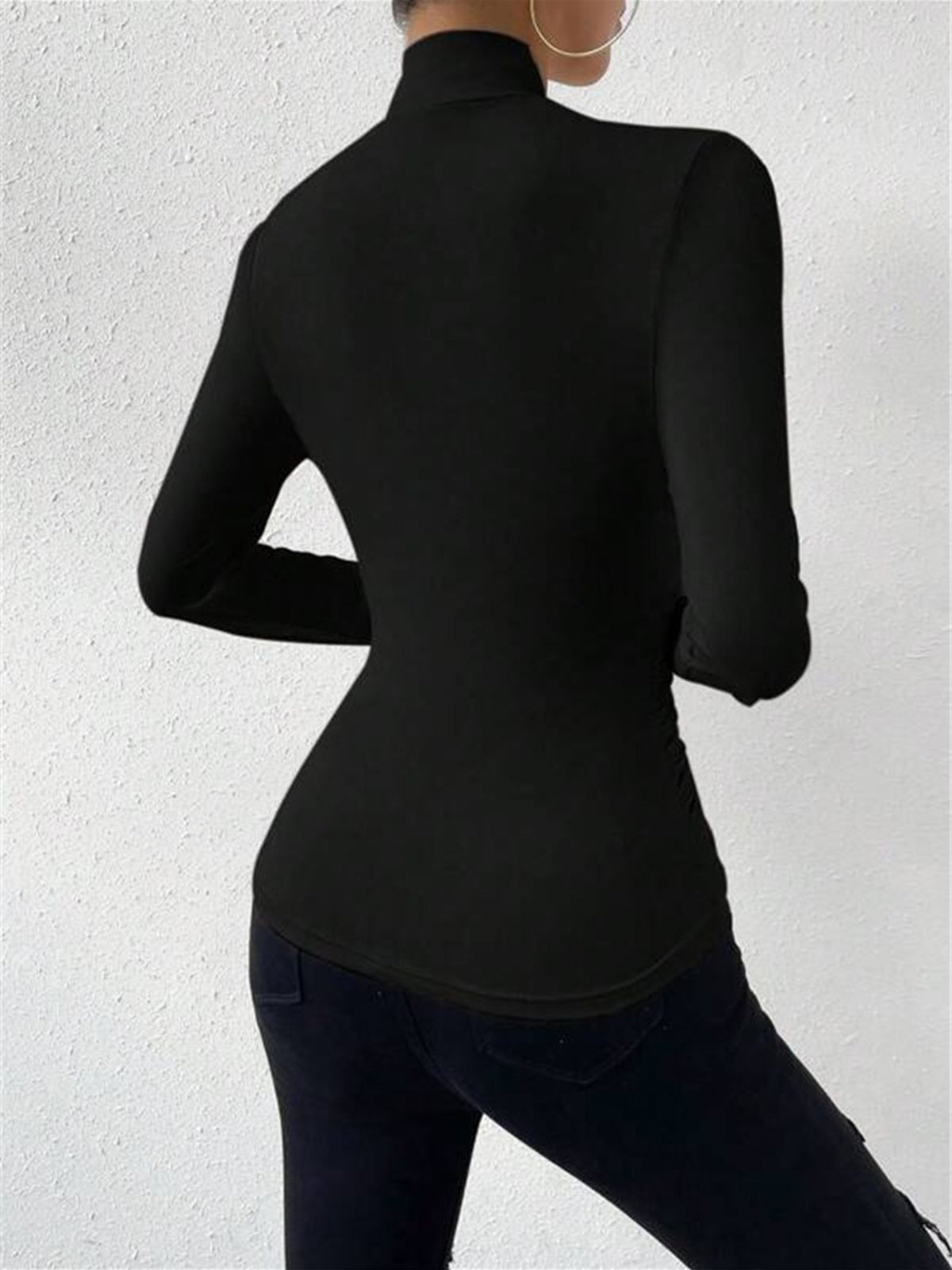 Turtleneck Top Draped Crossover Long Sleeve Women's Beige – Office, Casual, Holiday, Gift