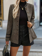 Tweed Blazer Jacket Button-Front Women's Stand Collar – Office, Casual, Autumn Layering, Gift
