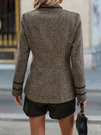 Tweed Blazer Jacket Button-Front Women's Stand Collar – Office, Casual, Autumn Layering, Gift
