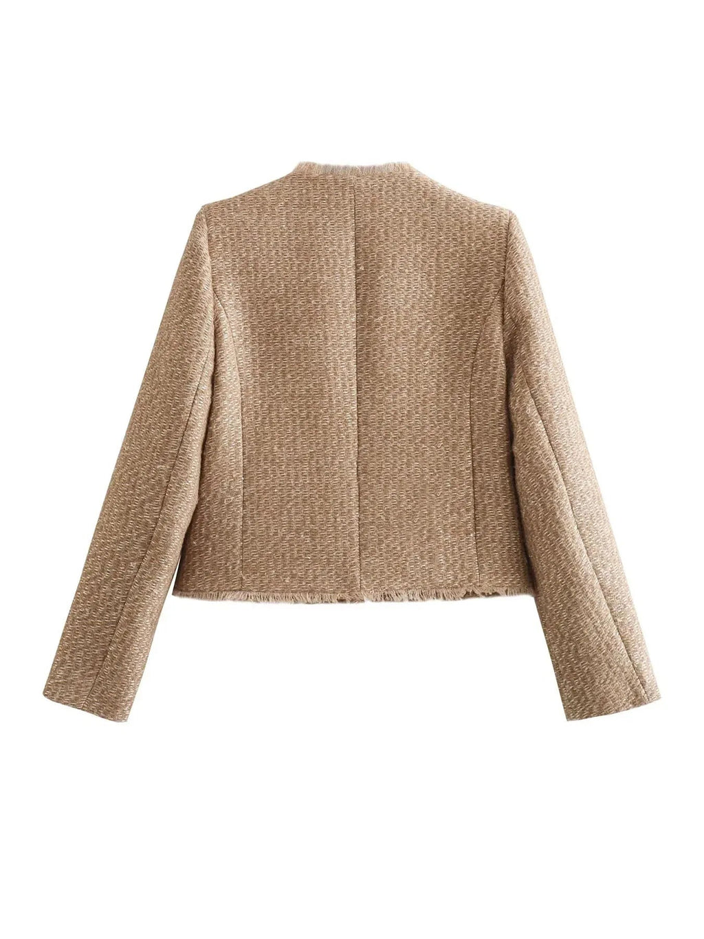 Tweed Jacket Women's Beige Gold Buttons Frayed Edge – Office, Casual, Holiday, Gift