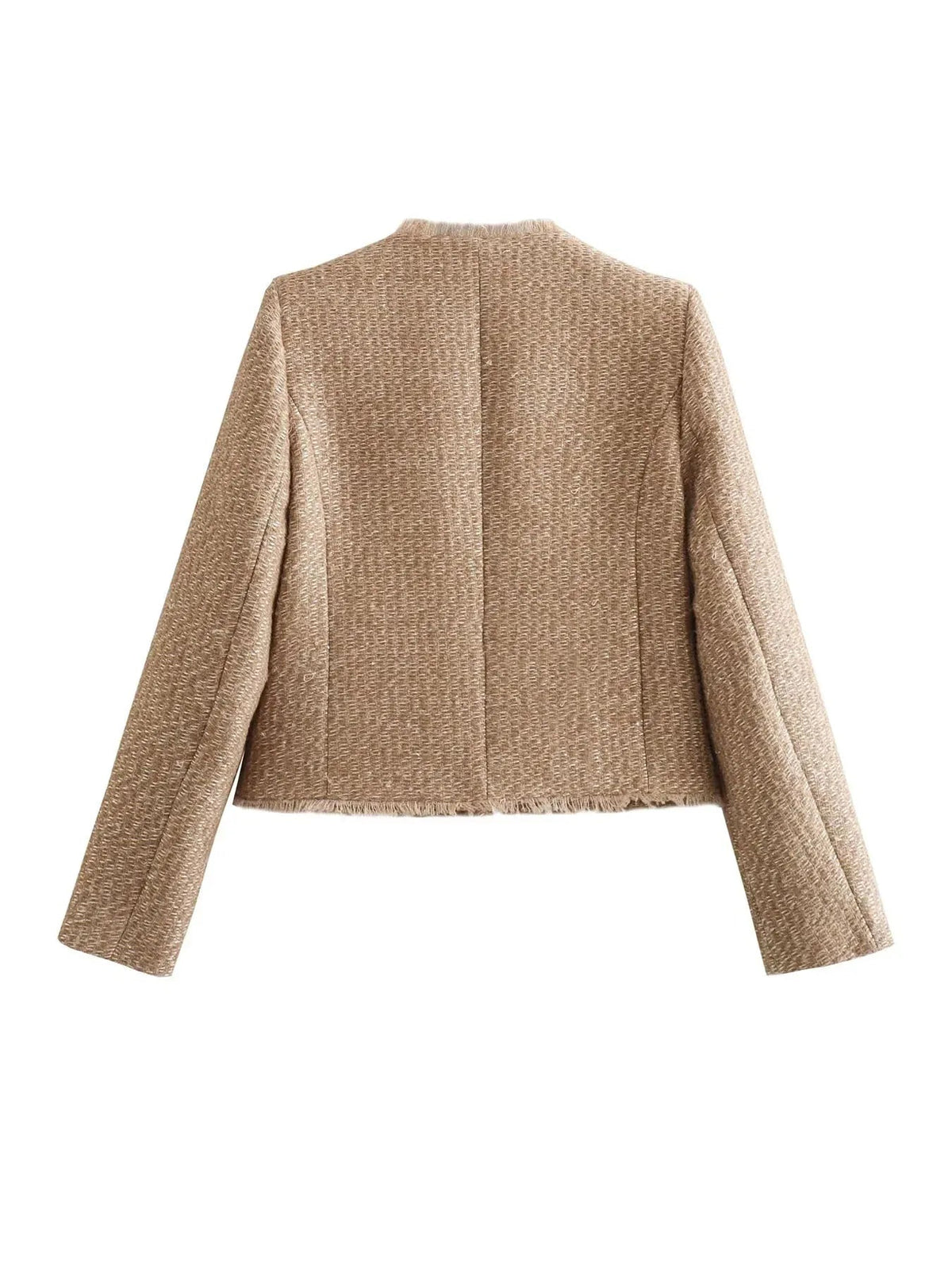 Tweed Jacket Women's Beige Gold Buttons Frayed Edge – Office, Casual, Holiday, Gift