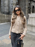Tweed Jacket Women's Beige Gold Buttons Frayed Edge – Office, Casual, Holiday, Gift