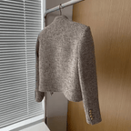 Tweed Jacket Women's Stand Collar Gold Buttons Beige – Office, Casual, Holiday, Gift