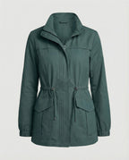 Utility Jacket Beige Cotton Women's Zip-Up – Casual, Office, Holiday, Gift with Drawstring Waist