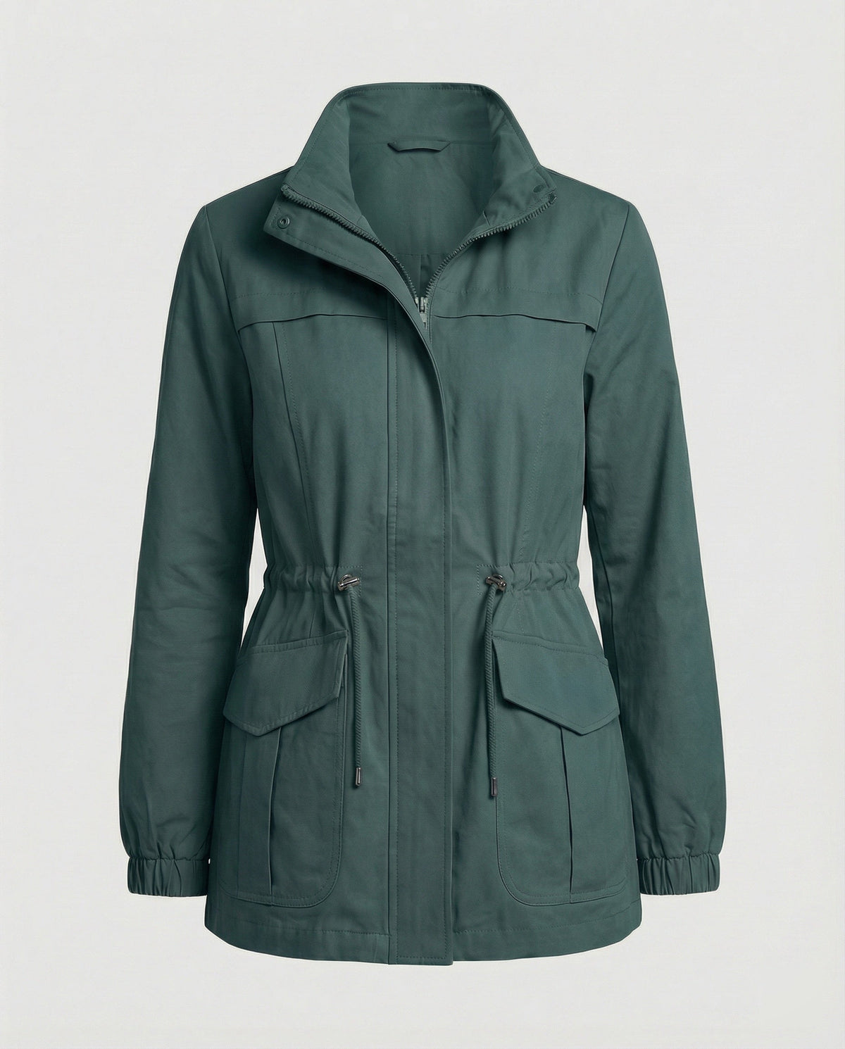Utility Jacket Beige Cotton Women's Zip-Up – Casual, Office, Holiday, Gift with Drawstring Waist