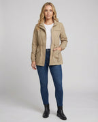 Utility Jacket Beige Cotton Women's Zip-Up – Casual, Office, Holiday, Gift with Drawstring Waist