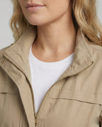 Utility Jacket Beige Cotton Women's Zip-Up – Casual, Office, Holiday, Gift with Drawstring Waist