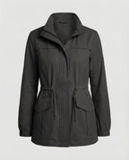 Utility Jacket Beige Cotton Women's Zip-Up – Casual, Office, Holiday, Gift with Drawstring Waist