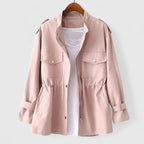 Utility Jacket Pink Cinched Waist Women's Zip Up Overcoat – Casual, Office, Everyday Layering