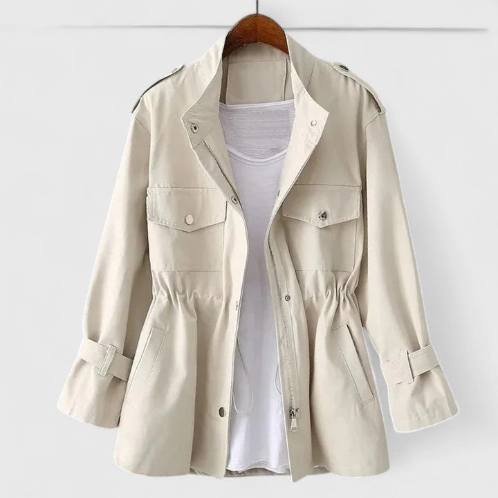 Utility Jacket Pink Cinched Waist Women's Zip Up Overcoat – Casual, Office, Everyday Layering
