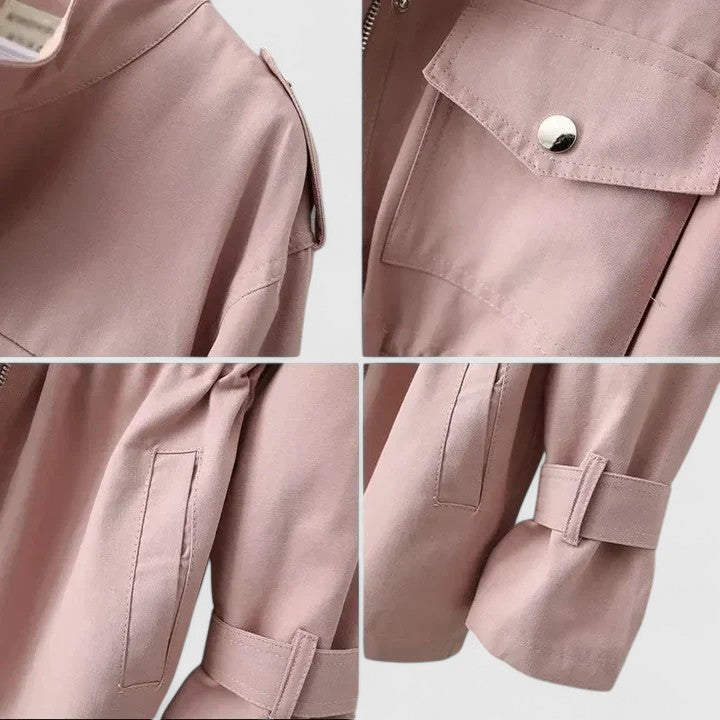 Utility Jacket Pink Cinched Waist Women's Zip Up Overcoat – Casual, Office, Everyday Layering