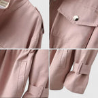 Utility Jacket Pink Cinched Waist Women's Zip Up Overcoat – Casual, Office, Everyday Layering