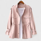 Utility Jacket Pink Cinched Waist Women's Zip Up Overcoat – Casual, Office, Everyday Layering