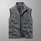 Utility Vest Men's Navy Multi-Pocket Zip Gilet Stand Collar – Casual, Outdoor · Werune