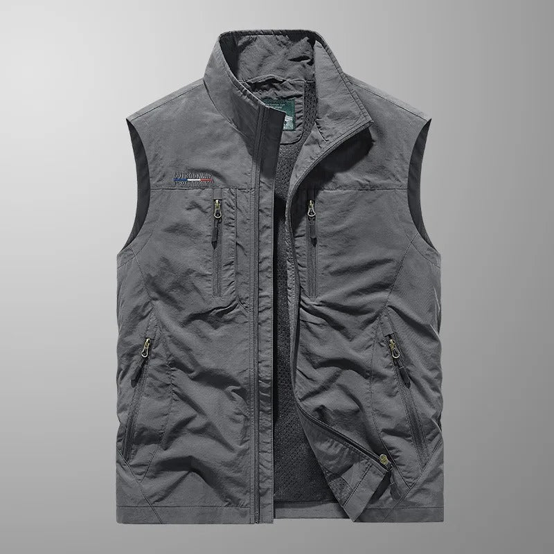 Utility Vest Men's Navy Multi-Pocket Zip Gilet Stand Collar – Casual, Outdoor · Werune