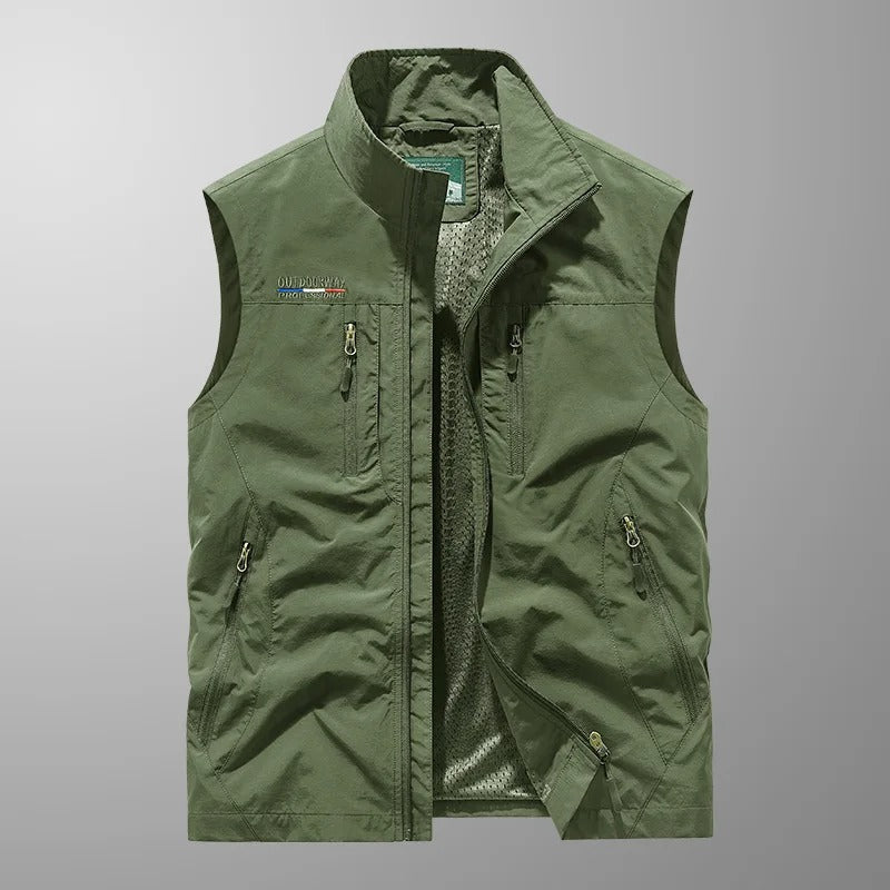 Utility Vest Men's Navy Multi-Pocket Zip Gilet Stand Collar – Casual, Outdoor · Werune