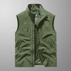Utility Vest Men's Navy Multi-Pocket Zip Gilet Stand Collar – Casual, Outdoor · Werune
