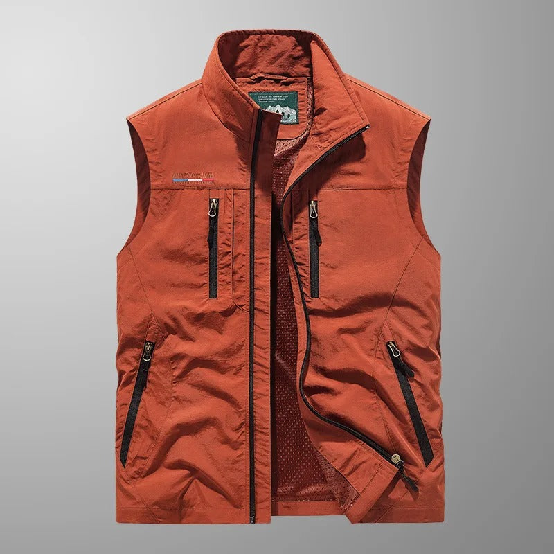 Utility Vest Men's Navy Multi-Pocket Zip Gilet Stand Collar – Casual, Outdoor · Werune