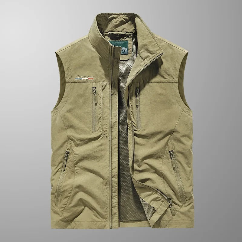 Utility Vest Men's Navy Multi-Pocket Zip Gilet Stand Collar – Casual, Outdoor · Werune