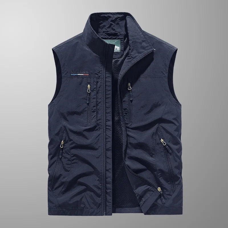 Utility Vest Men's Navy Multi-Pocket Zip Gilet Stand Collar – Casual, Outdoor · Werune