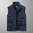 Utility Vest Men's Navy Multi-Pocket Zip Gilet Stand Collar – Casual, Outdoor · Werune
