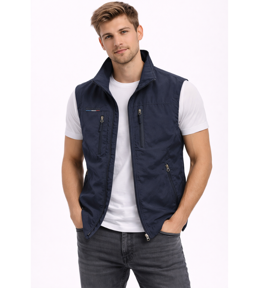 Utility Vest Men's Navy Multi-Pocket Zip Gilet Stand Collar – Casual, Outdoor · Werune