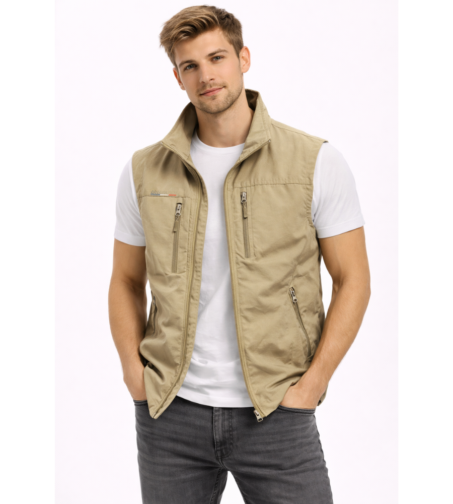 Utility Vest Men's Navy Multi-Pocket Zip Gilet Stand Collar – Casual, Outdoor · Werune