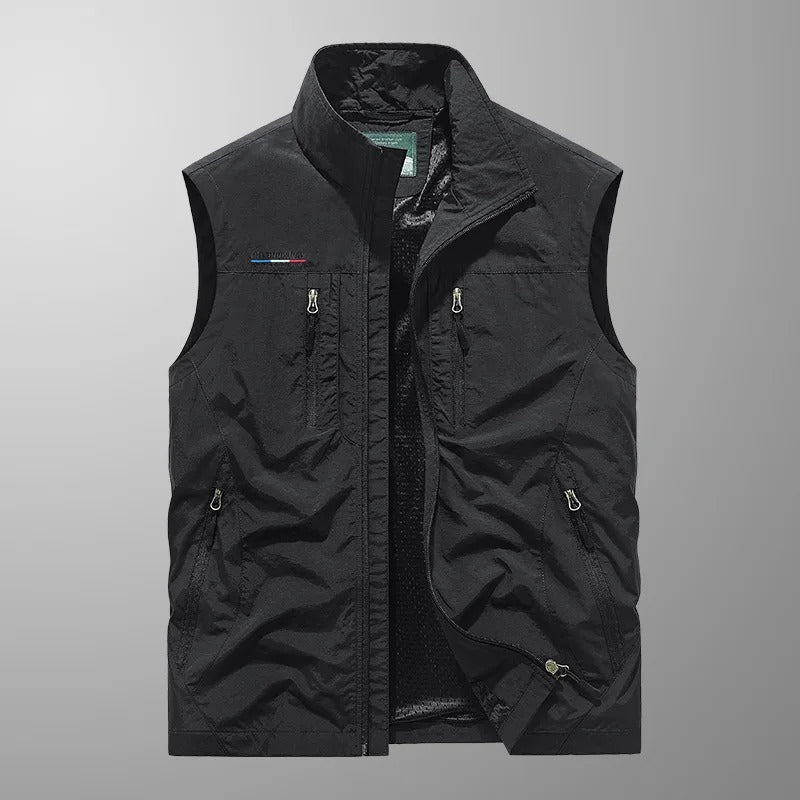 Utility Vest Men's Navy Multi-Pocket Zip Gilet Stand Collar – Casual, Outdoor · Werune