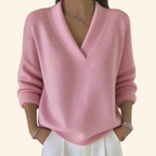 V-Neck Jumper Knitted Burgundy Women's Long Sleeve Sweater – Casual, Office, Everyday Layering Top